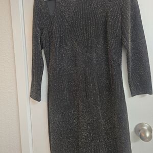 Black Metallic Sparkle Long Sleeve Dress